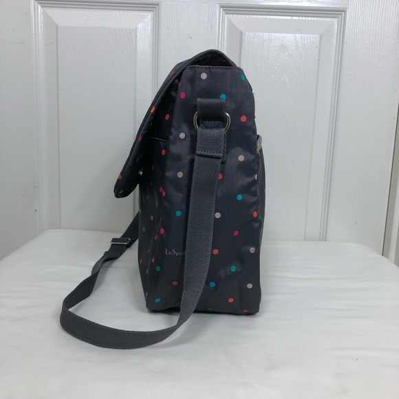 LeSportsac True Messenger Handbag Gray With Colorful Polka - Picture 4 of 16